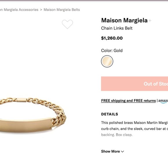 MAISON MARTIN MARGIELA Gold belt seen on Beyoncé main image 4